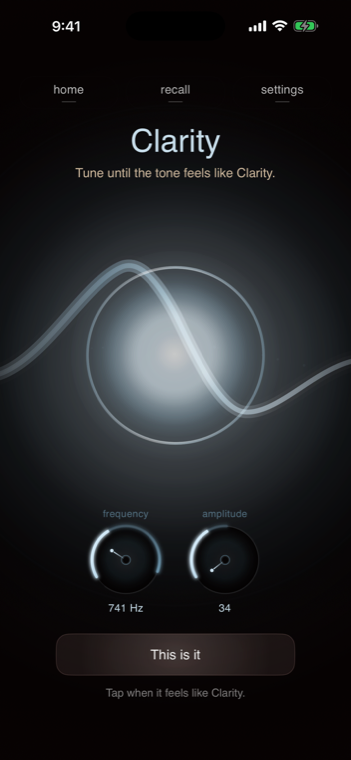 Tone Recall tuning screen with dials
