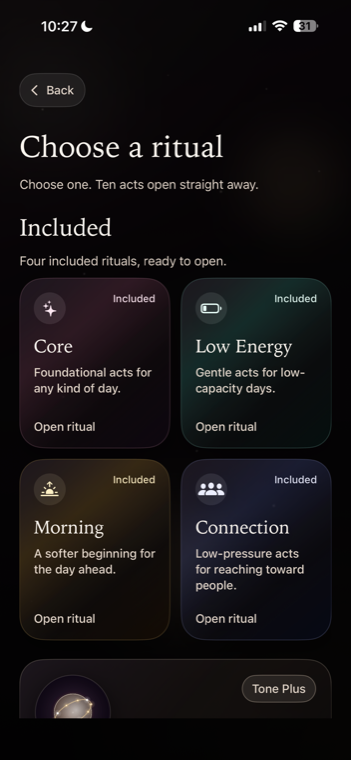 Choose a ritual in Tone Ritual