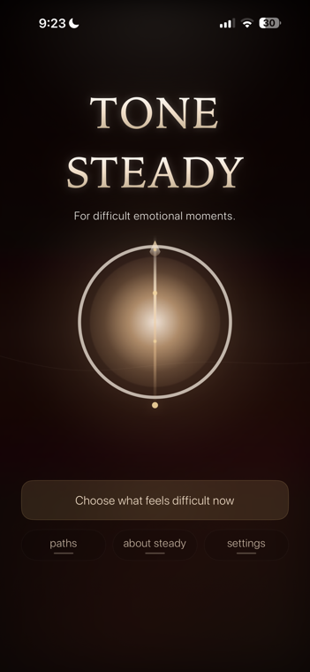 Tone Steady landing screen with compass orb