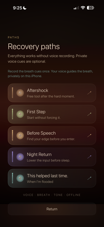Tone Steady recovery paths screen